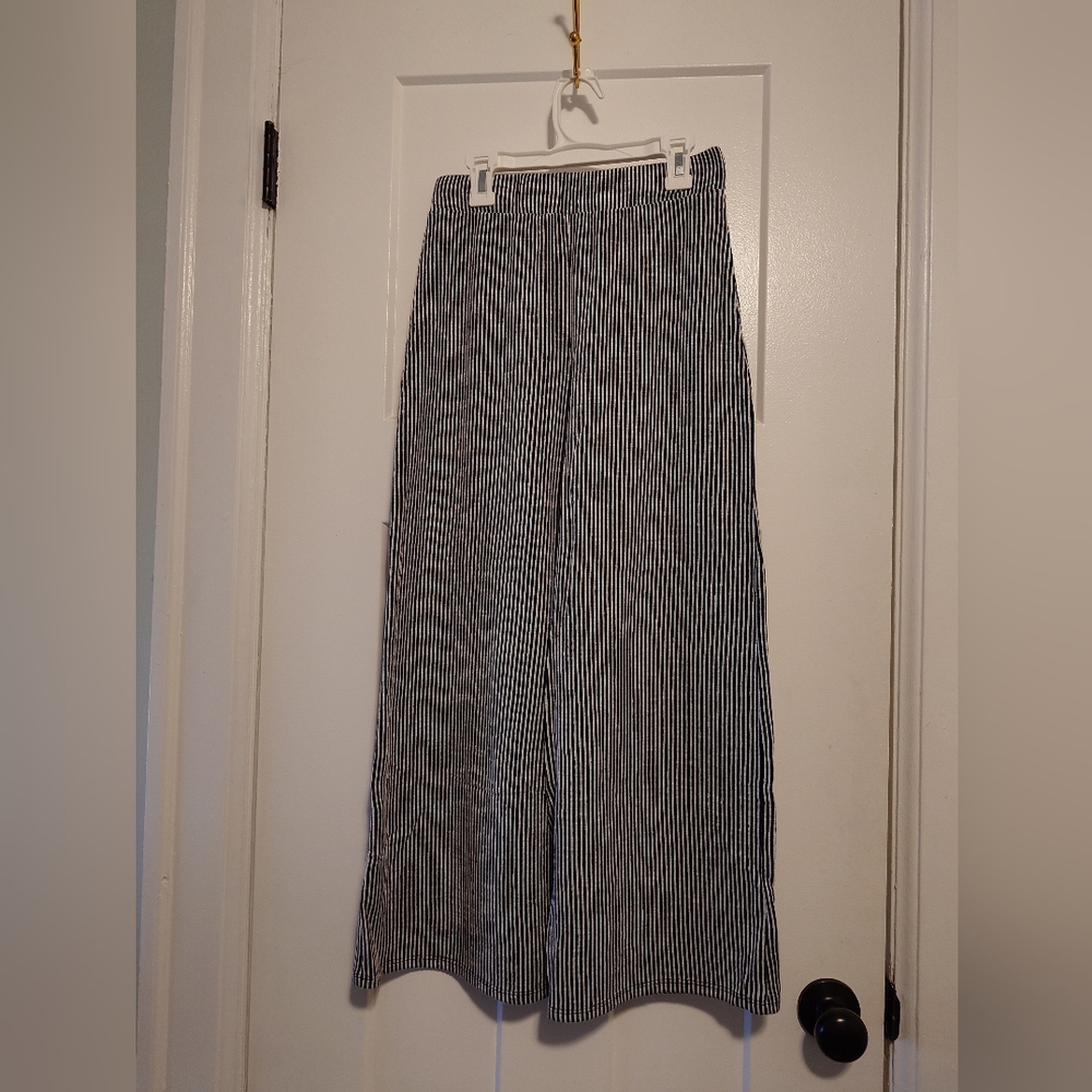 Caution To The Wind Black and White Striped, Flowy, Wide Legged Pants/Capris